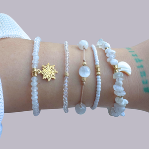 Set de bratari reglabile cu pietre semipretioase - selenit, jad, piatra lunii - Gold white - bijuterii - brățări - brățări din pietre semiprețioase - Artynos.ro