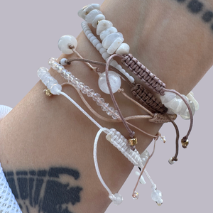 Set de bratari reglabile cu pietre semipretioase - selenit, jad, piatra lunii - Gold white - bijuterii - brățări - brățări din pietre semiprețioase - Artynos.ro