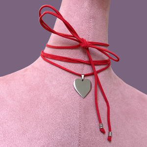 Choker rosu cu pandantiv inima - bijuterii - coliere - coliere cu pandative - Artynos.ro