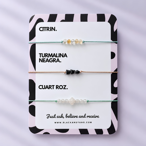 Set 3 Bratari Reglabile din Cristale Naturale � Citrin, Turmalina Neagra si Cuart Roz - Artynos.ro