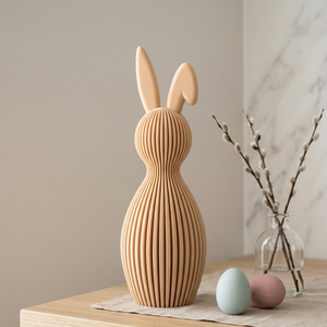 Decoratiune Paste Iepuras Modern, Design Minimalist cu Linii Verticale, Statuete Interior Stil Nordic, 18 cm, Bej/Natur - decor de sărbători - decorațiuni de paște - iepuraș de paște - Artynos.ro