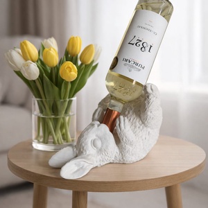 Suport Sticla Vin Iepuras � Decoratiune Premium Printata 3D, Design Modern pentru Paste si Casa, Alb Mat - Artynos.ro