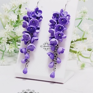 Cercei lungi cu flori de liliac - bijuterii - cercei - cercei agățați - Artynos.ro