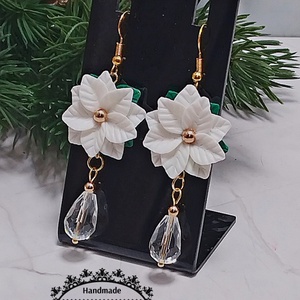 Cercei lungi cu craciunite albe, Bijuterii, Cercei, Cercei cu figurine, Confectionarea bijuteriilor, Lucrare cu argila, ARTYNOS