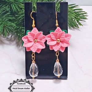 Cercei lungi cu craciunite roz, Bijuterii, Cercei, Cercei cu figurine, Confectionarea bijuteriilor, Lucrare cu argila, ARTYNOS