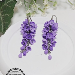 Cercei lungi cu flori de liliac - bijuterii - cercei - cercei lungi - Artynos.ro