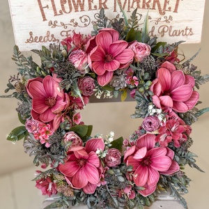 Ciocănel vintage cu flori de mătase magnolia, dimensiune completă - coroană de flori - decorațiune de ușă cu flori de mă - casă & stil de viață - accesorii pentru decorat casa - decorațiuni de geam și decorațiuni de ușă  - decor ferestre și autocolant pentru geam - Artynos.ro