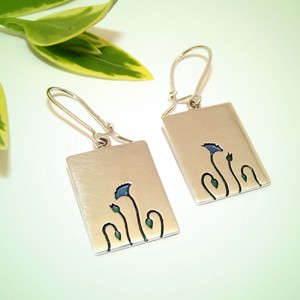 Himalaya Blue Poppy Rectangle Studs, pereche de cercei de argint pentru femei (EPK.27), , , ARTYNOS