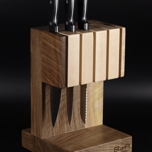 Suport cutite magnetic Brutalist Walnut din nuc masiv, pentru 5 cutite, Casa & Stil de viata, Echipamente de bucatarie, Accesorii de gatit, Cutite si suport de cutite, Prelucrarea lemnului, ARTYNOS
