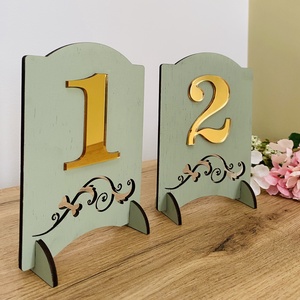 Set numere pentru masă 1-10 (lemn și acril), Accesorii nuntă, Materiale decor pentru nuntă, Decorațiuni pentru masa de nuntă , Prelucrarea lemnului, ARTYNOS