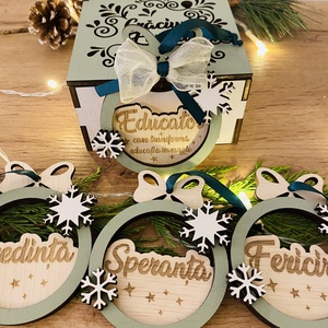 Set ornamente de Craciun din lemn Pentru cadre didactice , Craciun, Decoratiuni de Craciun de casa, Pom de Craciun , Prelucrarea lemnului, ARTYNOS