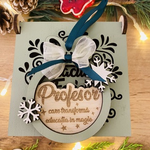 Set ornamente de Crăciun din lemn Pentru cadre didactice  - crăciun - decorațiuni de crăciun de casă - pom de crăciun  - Artynos.ro
