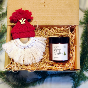 Mos Craciun macrame cu lumanare, Cadou pentru iubita, colega, parinti, cutie cadou - Artynos.ro