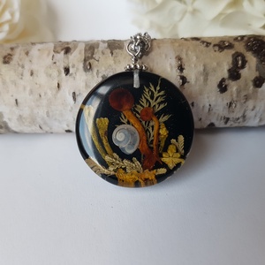 Colier rasina epoxidica Pandantiv cu flori naturale Pandantiv terarium cadou inedit cadou iubitor natura pandantiv negru - bijuterii - coliere - pandativ - Artynos.ro