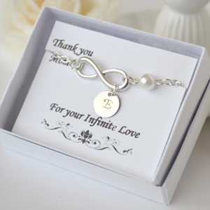 Bratara personalizata cu infinit bratara infinit cu initiala bratara cu litera si perla bijuterie personalizata cadou  - bijuterii - brățări - brățări cu nume - Artynos.ro