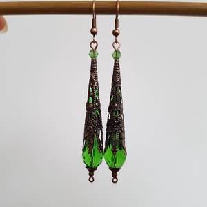 Cercei lungi verzi cercei sceptru cercei cristale verzi cercei boho lungi cercei  artizanali lungi cercei vintage antici - bijuterii - cercei - cercei drop - Artynos.ro