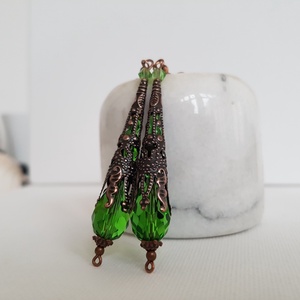 Cercei lungi verzi cercei sceptru cercei cristale verzi cercei boho lungi cercei  artizanali lungi cercei vintage antici - bijuterii - cercei - cercei drop - Artynos.ro