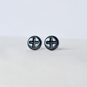 Cercei barbati negru cu argintiu din fimo, cercei surub cercei cu tija cercei clipsuri cercei minimali, cadou unisex - bijuterii - cercei - clipsuri - Artynos.ro