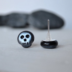 Cercei barbati cercei craniu negri argintiu cercei unisex cercei tija cadou iubit fiu cercei surub masculini Halloween - bijuterii - cercei - cercei și ornamente pentru urechi - Artynos.ro