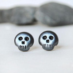 Cercei barbati cercei craniu negri argintiu cercei unisex cercei tija cadou iubit fiu cercei surub masculini Halloween - Artynos.ro