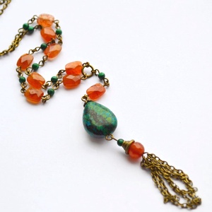 Colier artizanal vintage Pandantiv cu pietre pretioase agate rosii Colier semipretioase tip rozariu colier cu ciucure , Bijuterii, Coliere, Coliere cu franjuri, Confecționarea bijuteriilor, ARTYNOS