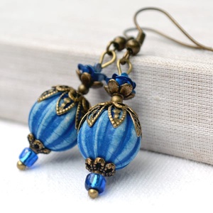 Cercei albastri cu aspect vintage cercei vintage handmade cercei atarnatori hippie cercei drop boemi cadou bunica iubita, Bijuterii, Cercei, Cercei drop, Confecționarea bijuteriilor, ARTYNOS
