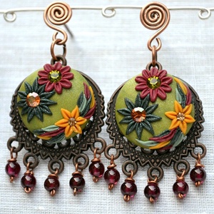 Cercei candelabru cu flori cercei vintage verde cercei broderie cercei cu flori bijuterii cadou mama cercei primavara - Artynos.ro