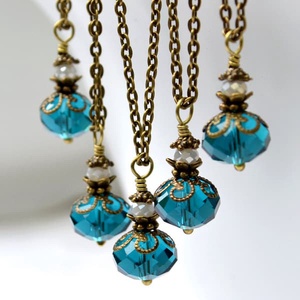 Lantisor cristal albastru vintage si perla sticla bijuterie cadou , Bijuterii, Coliere, Colier Y, , ARTYNOS