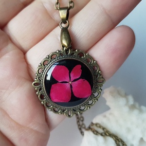 Colier camee handmade Pandantiv vintage din rasina flori naturale buchet de flori colier floare roza cadou dama craciun - bijuterii - coliere - coliere cameo - Artynos.ro