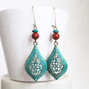Cercei vintage boho Cercei lacrima turcoaz cercei atarnatori cercei antichizati verdigris cercei turcoaz cadou bijuterie - Artynos.ro