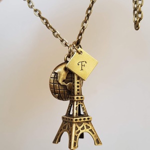 Lantisor cu initiala pandantiv personalizat pandantiv turnul Eiffel Paris pandantiv cu charm cadou iubitor calatorii - bijuterii - coliere - coliere cu nume - Artynos.ro