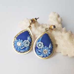 Cercei handmade unicat cercei albastri lacrima cercei argint cercei broderie cu flori cadou ziua femeii martie martisor - bijuterii - cercei - cercei drop - Artynos.ro
