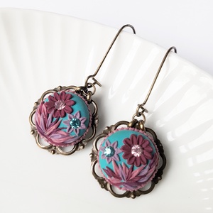Cercei boemi handmade  cercei colorati cercei usori arginti cercei broderie cu flori cadou ziua femeii martie martisor - Artynos.ro
