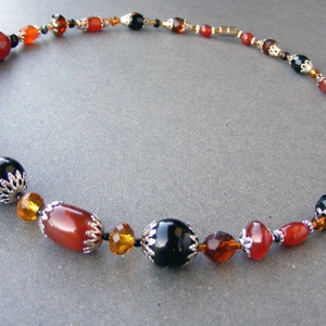Colier cu agate si onix Colier pietre semipretioase rosii colier margele cadou sotie iubita martisor martie ziua femeii - bijuterii - coliere - coliere cu mărgele - Artynos.ro