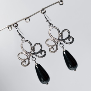 Cercei negri pentru ocazie cercei rochie neagra cercei lacrima negri cercei atarnatori cercei eleganti nunta cadou mama - bijuterii - cercei - cercei drop - Artynos.ro