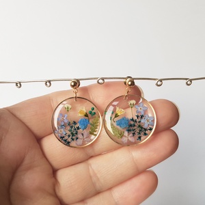 Cercei pentru mireasa traditionala cercei flori albastre naturale cercei mireasa autentica cercei ocazie nunta la tara - accesorii nuntă - bijuterii mireasă - cercei mireasă - Artynos.ro
