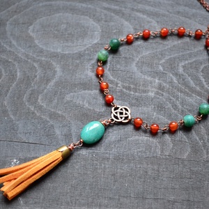Colier lung in Y cu margele semipretioase colier cu agate amazonit pietre naturale bijuterie fashion artizanala vintage - bijuterii - coliere - colier y - Artynos.ro