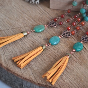 Colier lung in Y cu margele semipretioase colier cu agate amazonit pietre naturale bijuterie fashion artizanala vintage - bijuterii - coliere - colier y - Artynos.ro