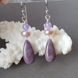 Cercei pietre naturale mov  cercei mireasa perle mov cercei argint 925 cercei violet atarnatori cercei ametist ocazie  - bijuterii - cercei - cercei drop - Artynos.ro