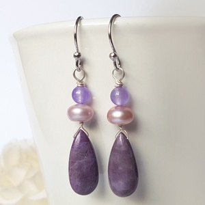 Cercei pietre naturale mov  cercei mireasa perle mov cercei argint 925 cercei violet atarnatori cercei ametist ocazie  - Artynos.ro