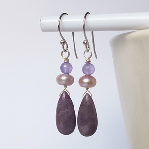 Cercei pietre naturale mov  cercei mireasa perle mov cercei argint 925 cercei violet atarnatori cercei ametist ocazie  - bijuterii - cercei - cercei drop - Artynos.ro