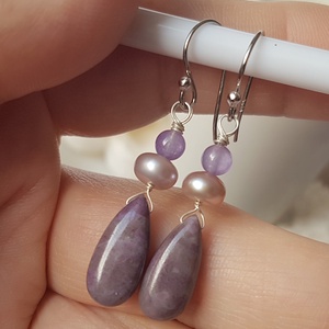 Cercei pietre naturale mov  cercei mireasa perle mov cercei argint 925 cercei violet atarnatori cercei ametist ocazie  - bijuterii - cercei - cercei drop - Artynos.ro