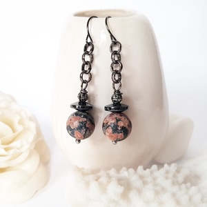 Cercei cu pietre semipretioase cercei artizanali hematit si piatra de jasp leopard cercei vintage drop cercei negri, Bijuterii, Cercei, Cercei drop, Confectionarea bijuteriilor, ARTYNOS
