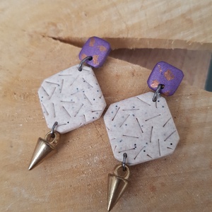Cercei moderni cu tija cercei contemporani Cercei atarnatori bej violet cercei fimo cadou bijuterie contemporana - bijuterii - cercei - cercei drop - Artynos.ro