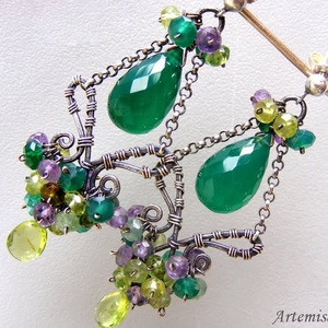 Cercei argint 925 cercei candelabru cercei pietre semipretioase cercei onix verde cercei peridot ametist cercei  lungi  - Artynos.ro