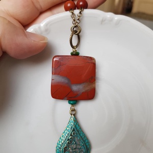 Colier vintage cu semipretioase Colier semipretioase turcoaz colier cu charm filigran cadou craciun sotie iubita  - bijuterii - coliere - coliere cu franjuri - Artynos.ro