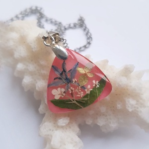 Colier unicat handmade pandantiv roz pandantiv floare naturala medalion botanic cadou craciun fetita domnisoara fata - bijuterii - coliere - pandative - Artynos.ro