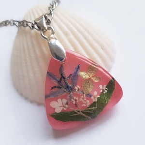 Colier unicat handmade pandantiv roz pandantiv floare naturala medalion botanic cadou craciun fetita domnisoara fata - Artynos.ro