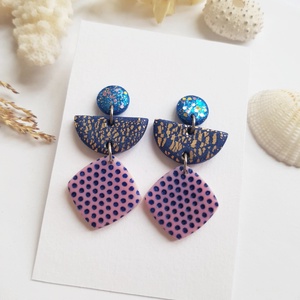 Cercei lungi albastri cercei moderni roz cercei geometrici cercei atarnatori tija bijuterie contemporana cadou Craciun, Bijuterii, Cercei, Cercei lungi, Confectionarea bijuteriilor, ARTYNOS