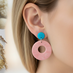 Cercei moderni fimo Cercei rotunzi cercei hoops cercei turcoaz roz cercei atarnatori  geometrici bijuterie moderna cadou - bijuterii - cercei - cercei hoops - Artynos.ro